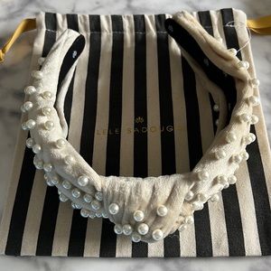 Lele Sadoughi Ivory Pearl Velvet Headband